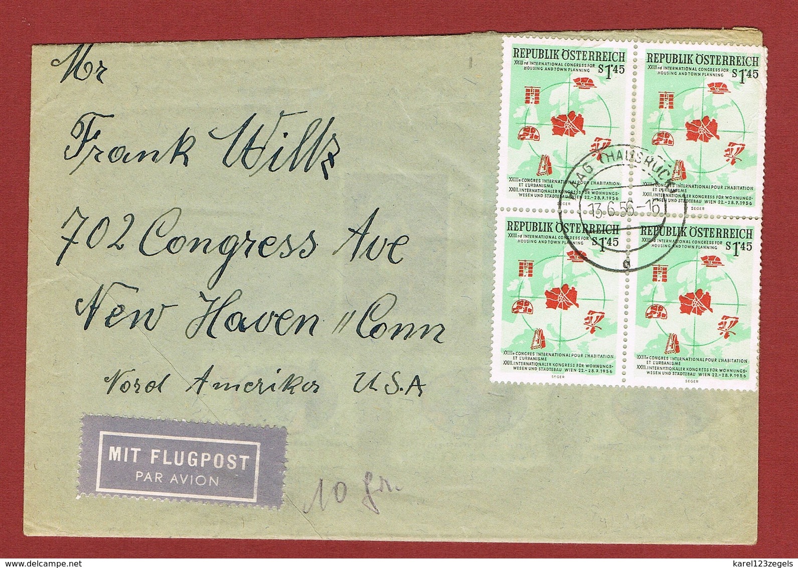 Luftpostbrief  Ab Österreich Nach U S A  1956 Porto 5.80 Sch. - Briefe U. Dokumente