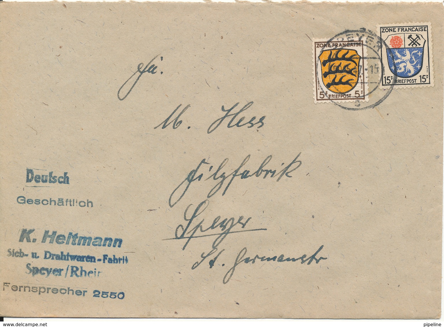 Germany French Zone Nice Cover Speyer 9-5-1947 - Other & Unclassified