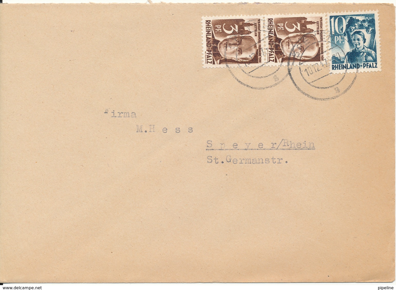 Germany French Zone Rheinland Pfalz Cover Speyer 10-12-1947 - Otros & Sin Clasificación