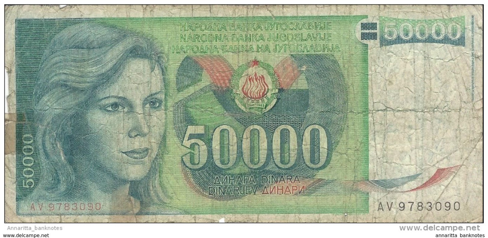 YOUGOSLAVIE 50000 DINARA 1988 P-96 BC/FR  [ YU096circ ] - Yugoslavia