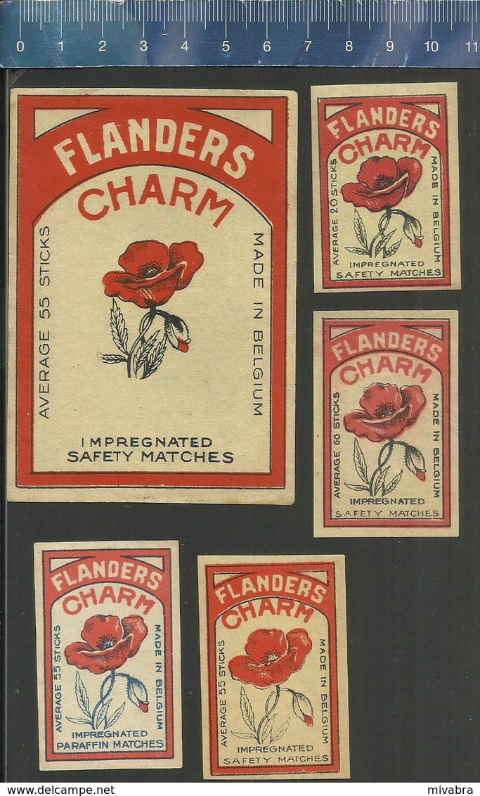 FLANDERS CHARM ( POPPY POPPIES KLAPROOS PAVOT PAPAVER MOHN ) OLD BELGIUM MATCHBOX LABELS - Boites D'allumettes - Etiquettes