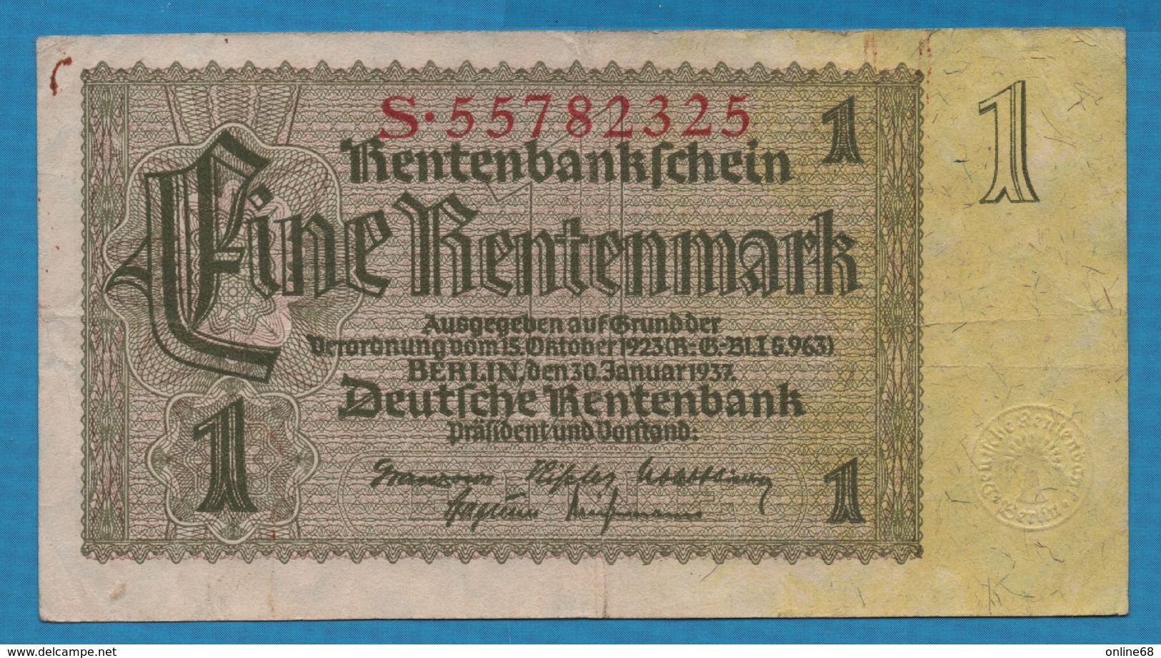 DEUTSCHES REICH 1 Rentenmark  	30.01.1937	# S.55782325 P# 173b - Other & Unclassified