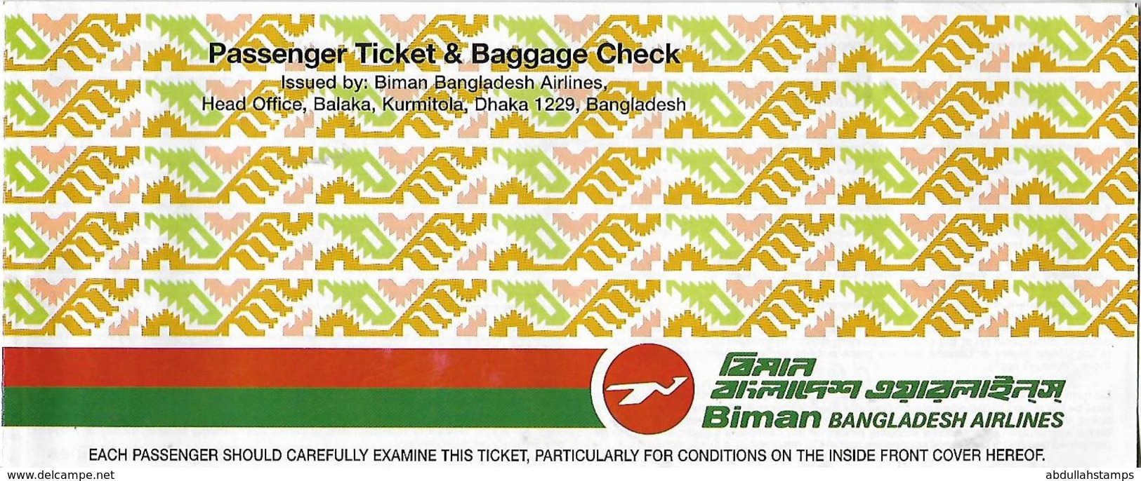 BIMAN BANGLADESH  AIRLINES  PASSENGER TICKET (  SDINGAPORE-BANGKOK-SINGAPORE). - Biglietti