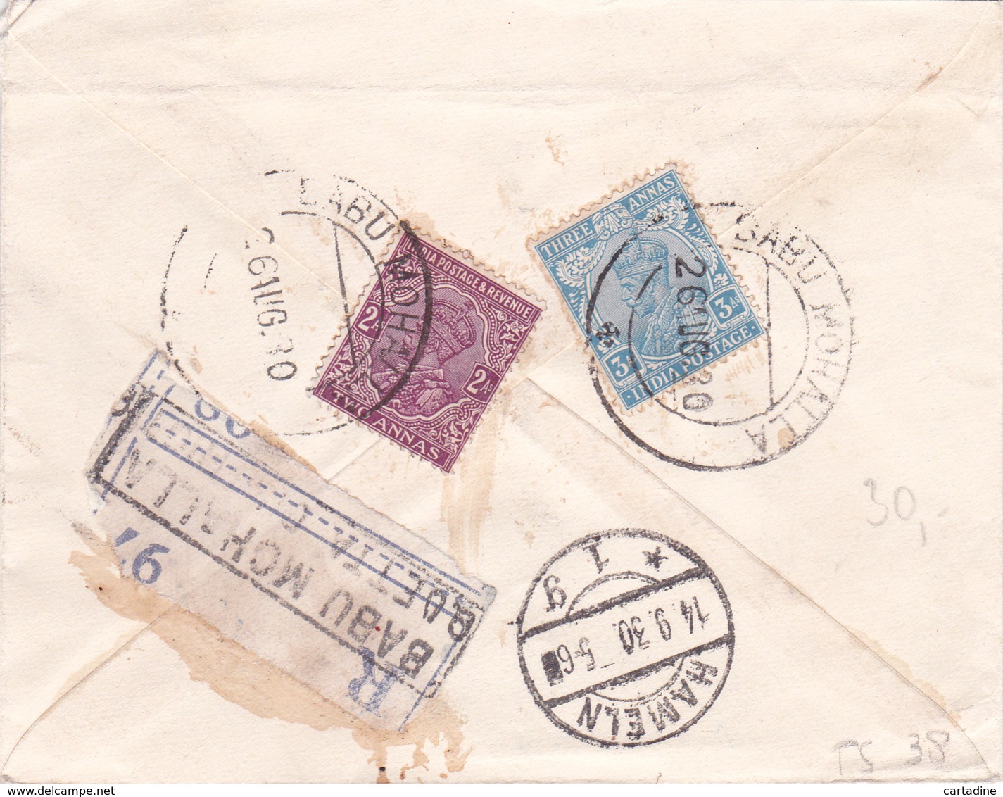 India 1930 - One Anna - Postal Stationary Envelope Registered - Enveloppes