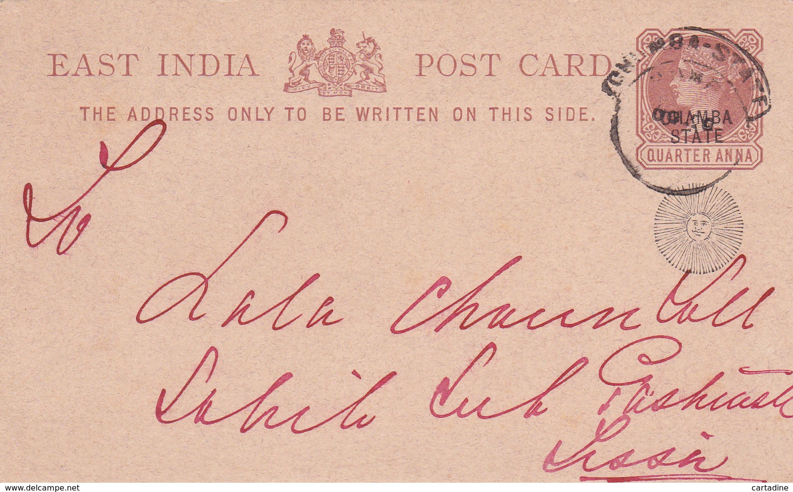 Entier Postal East India - Chamba State - Ecrit/Oblitéré - Cartes Postales