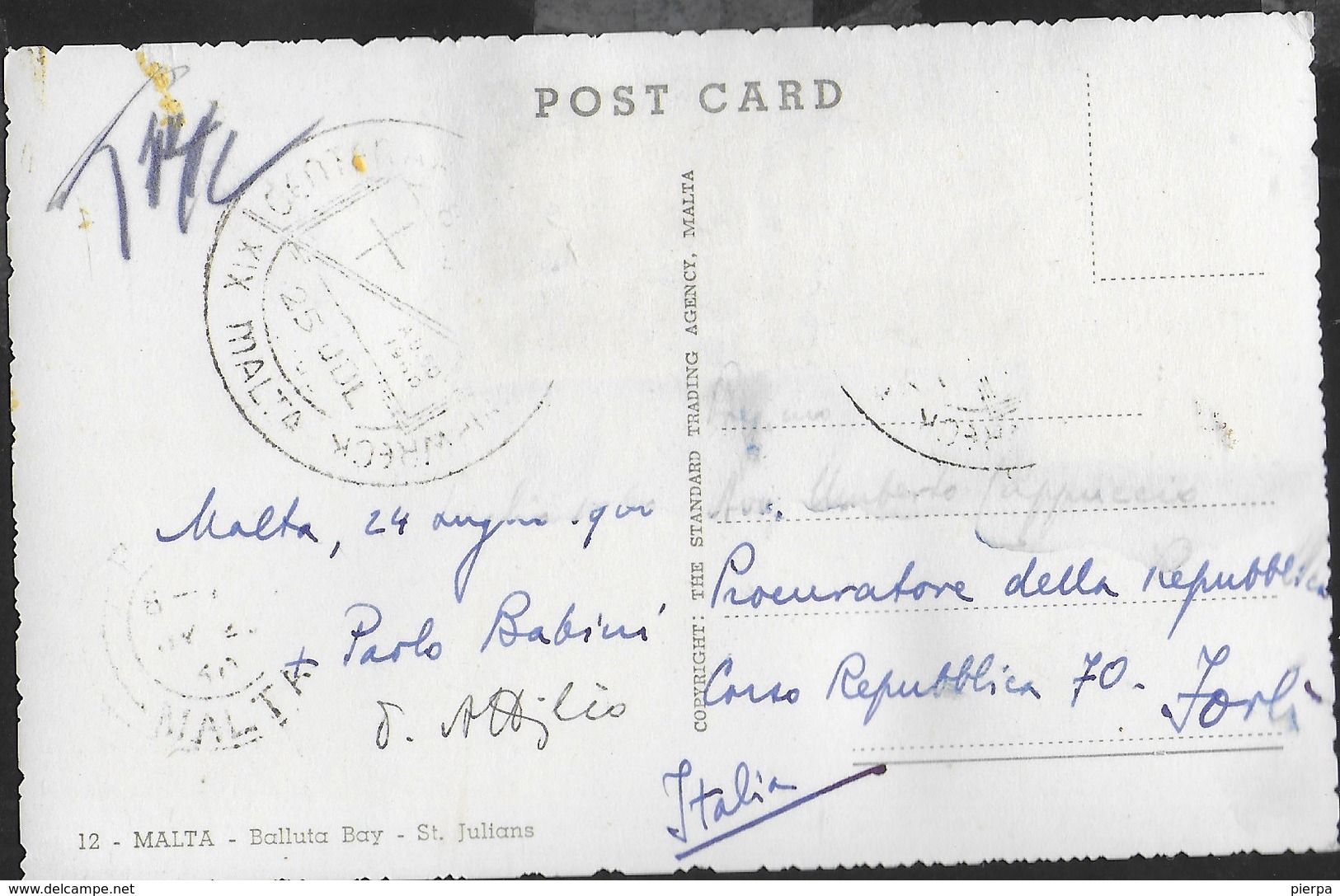 MALTA - BALLUTA BAY - ST- JULIANS - FORMATO PICCOLO - VIAGGIATA 1960 FRANCOBOLLO ASPORTATO - Malta