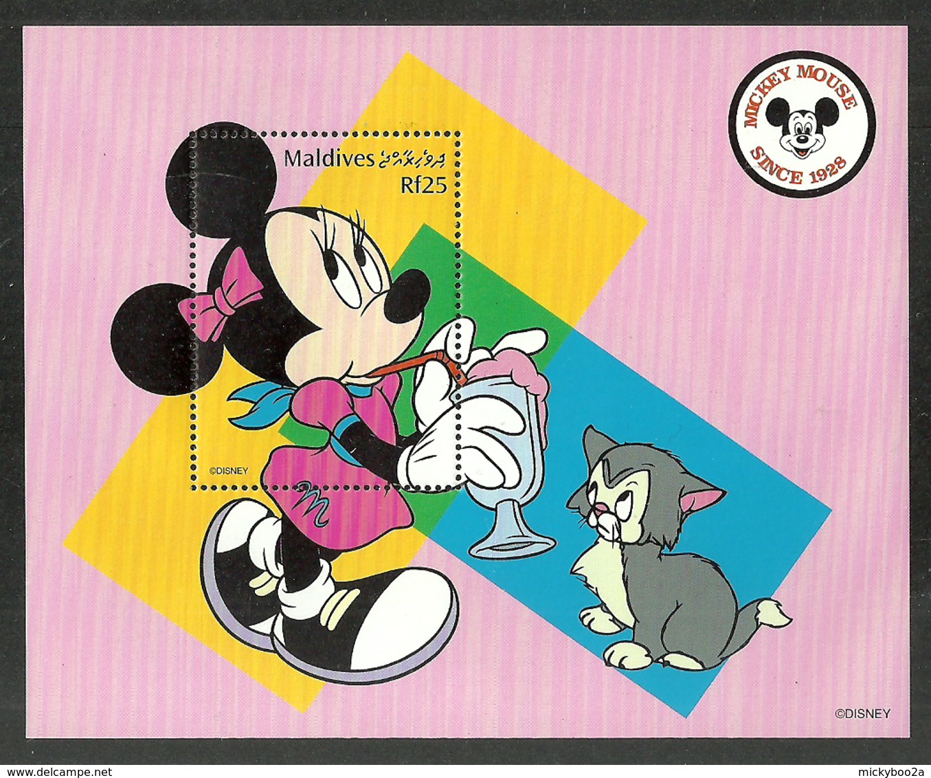 MALDIVES 1999 DISNEY 70TH ANNIVERSARY MICKEY MOUSE MINNIE & CAT M/SHEET MNH - Maldives (1965-...)