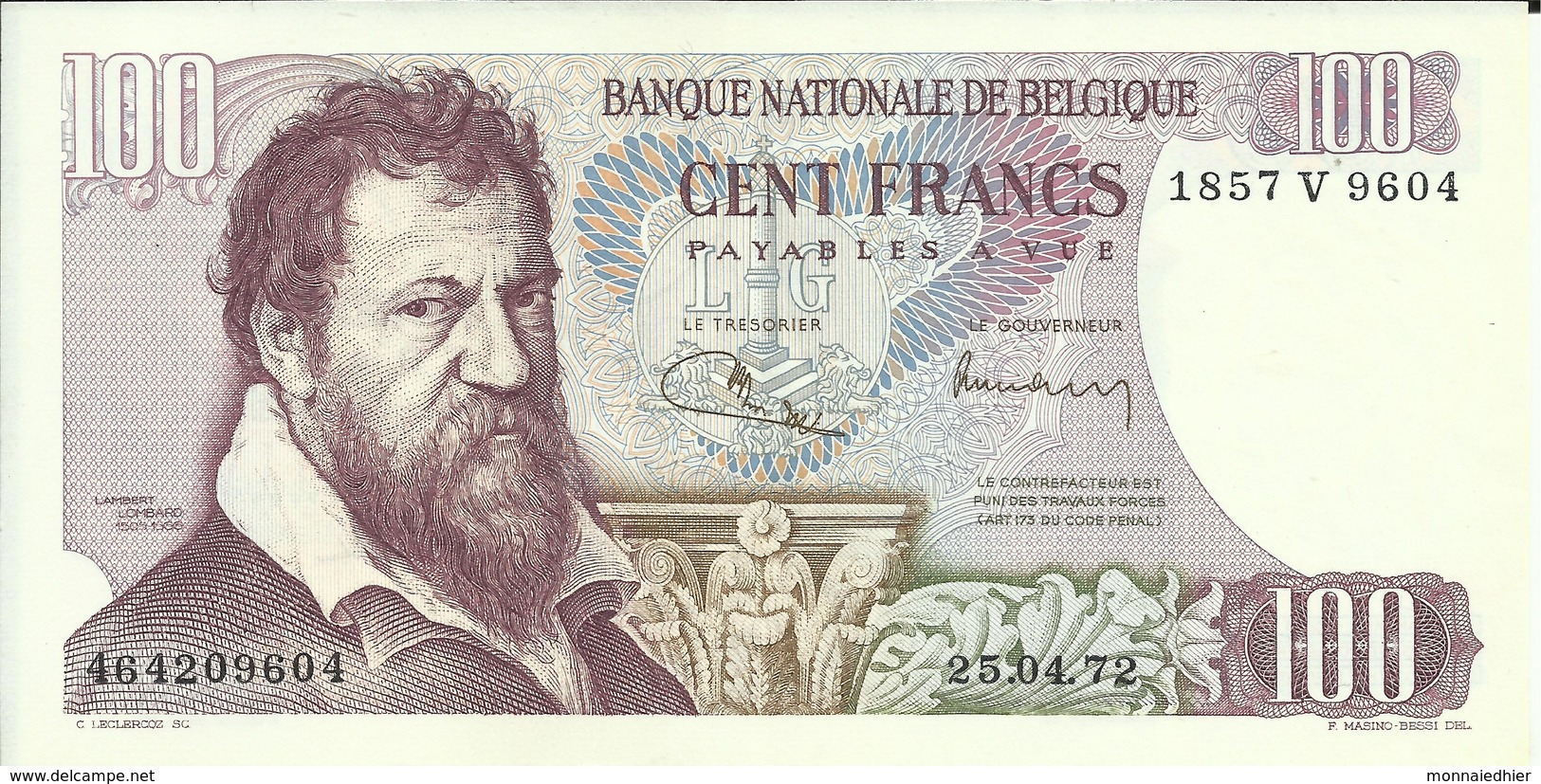 BELGIQUE , 100 Francs , Type Lombard , N° World Paper Money : 134 B , Etat SUP - 100 Francs