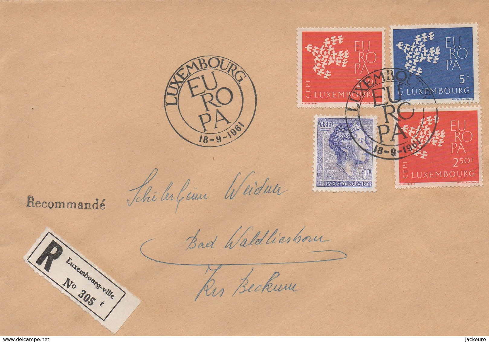 RE7   FDC Recommandé Europa 1961    TTB - Briefe U. Dokumente