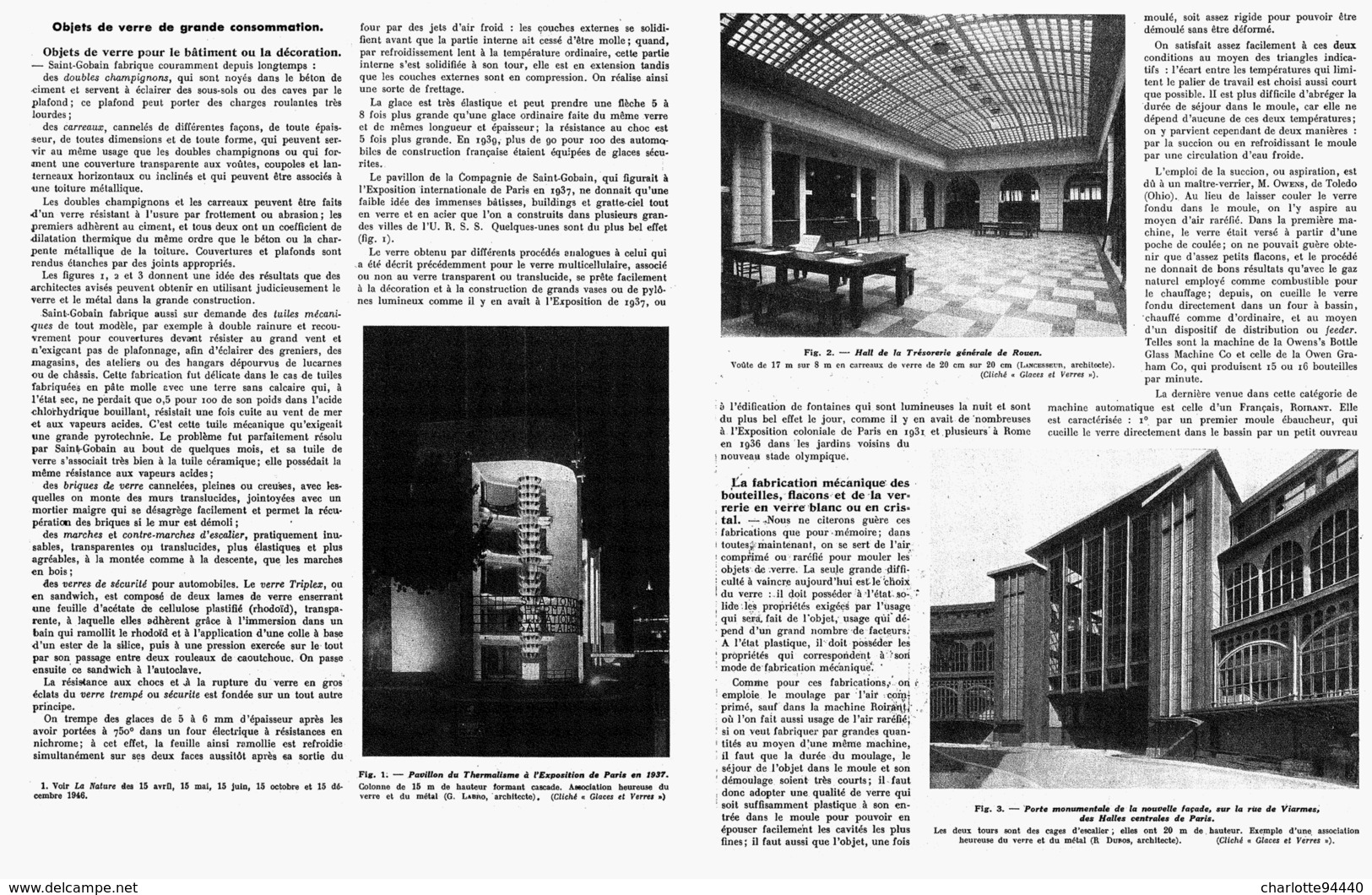 LES PROGRES RECENTS De La VERRERIE " Objets De Verre De Grande Consommation " 1947 ( 5 ) - Autres & Non Classés