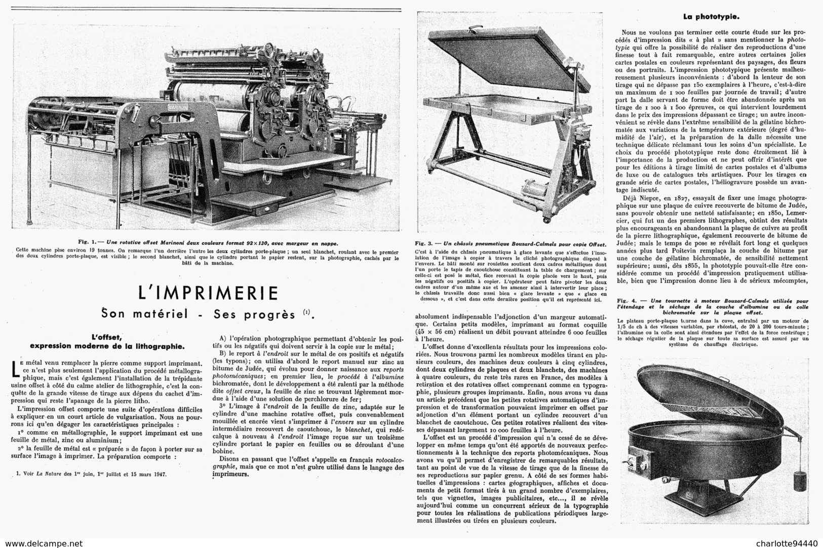 L'IMPRIMERIE Son MATERIEL Et Ses PROGRES " L'offset Expression Moderne De La Lithographie " 1947 (3 ) - Other & Unclassified