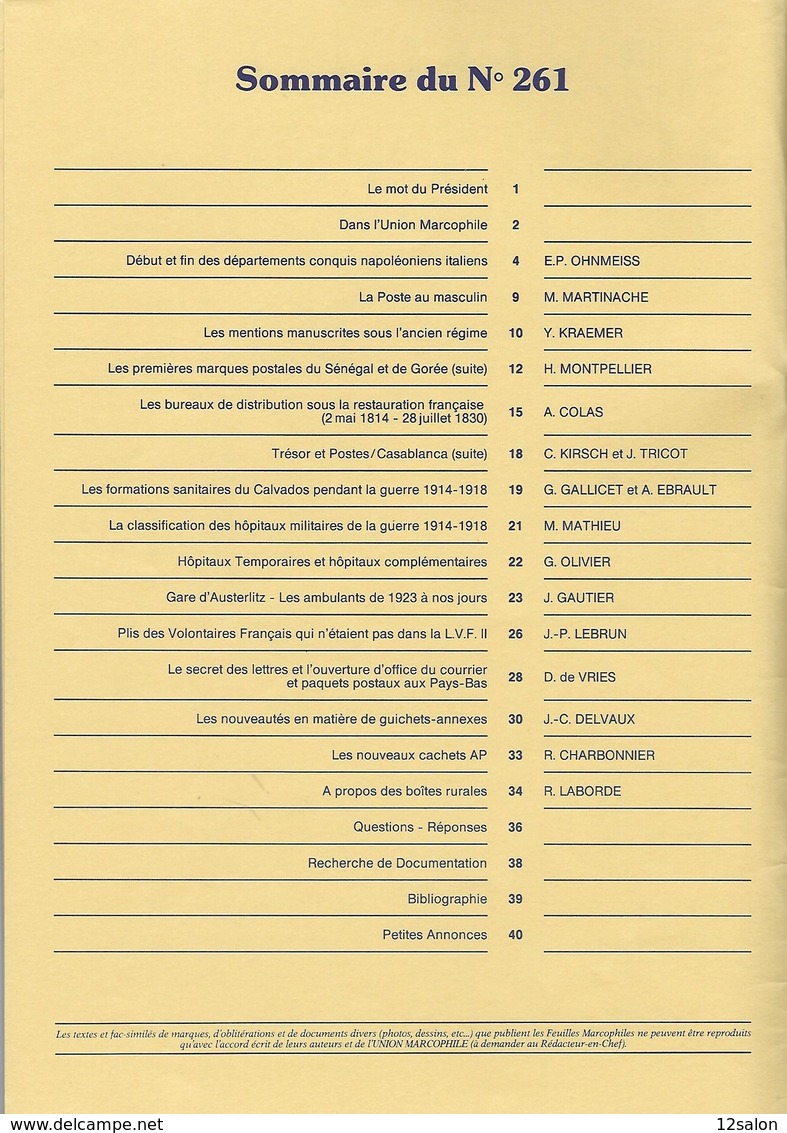 LES FEUILLES MARCOPHILES N° 261 + Scan Sommaire - Otros & Sin Clasificación