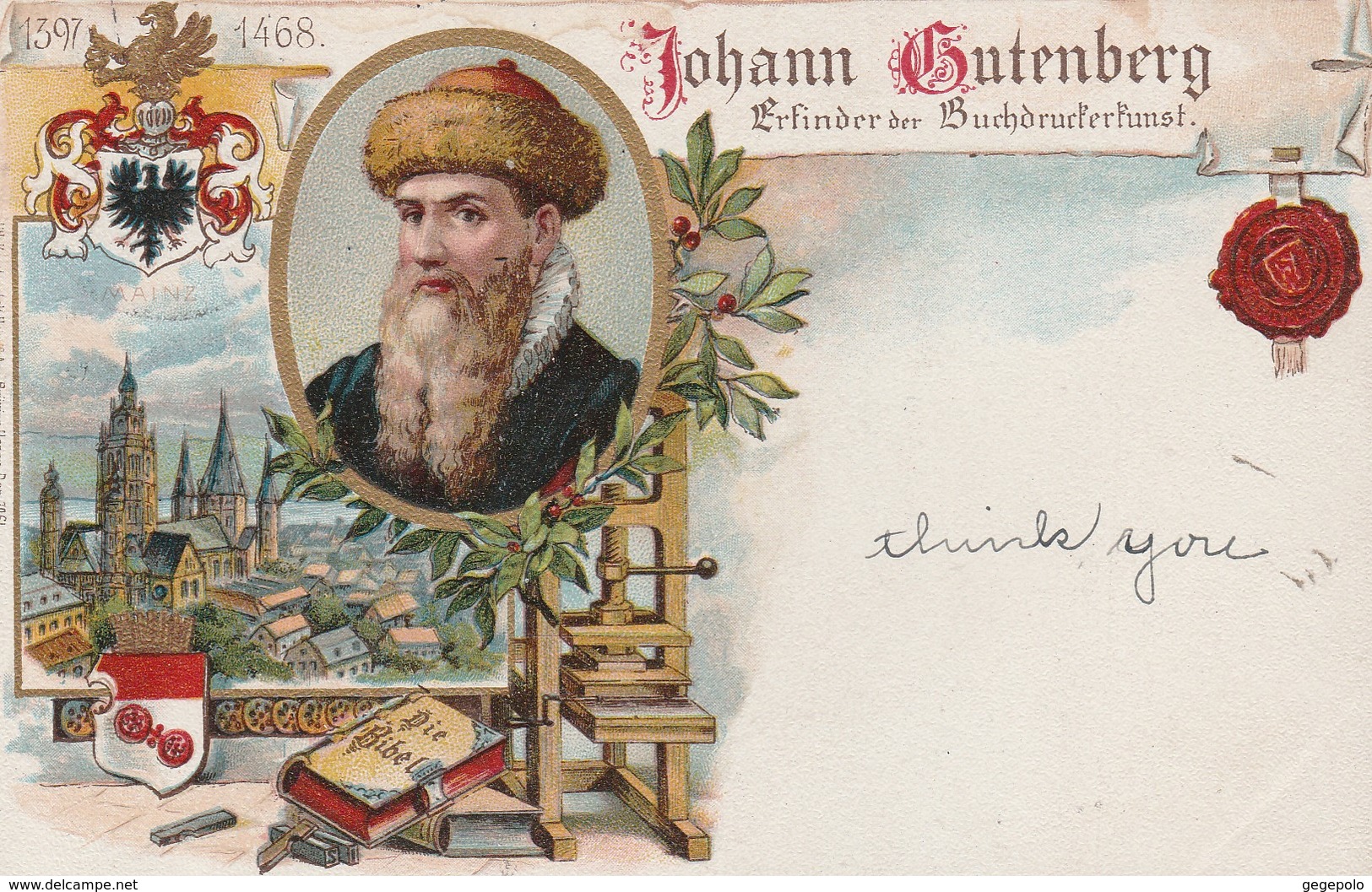 Johann GUTENBERG  ( Carte écrite En 1901 à Destination De New York City ) - Mainz