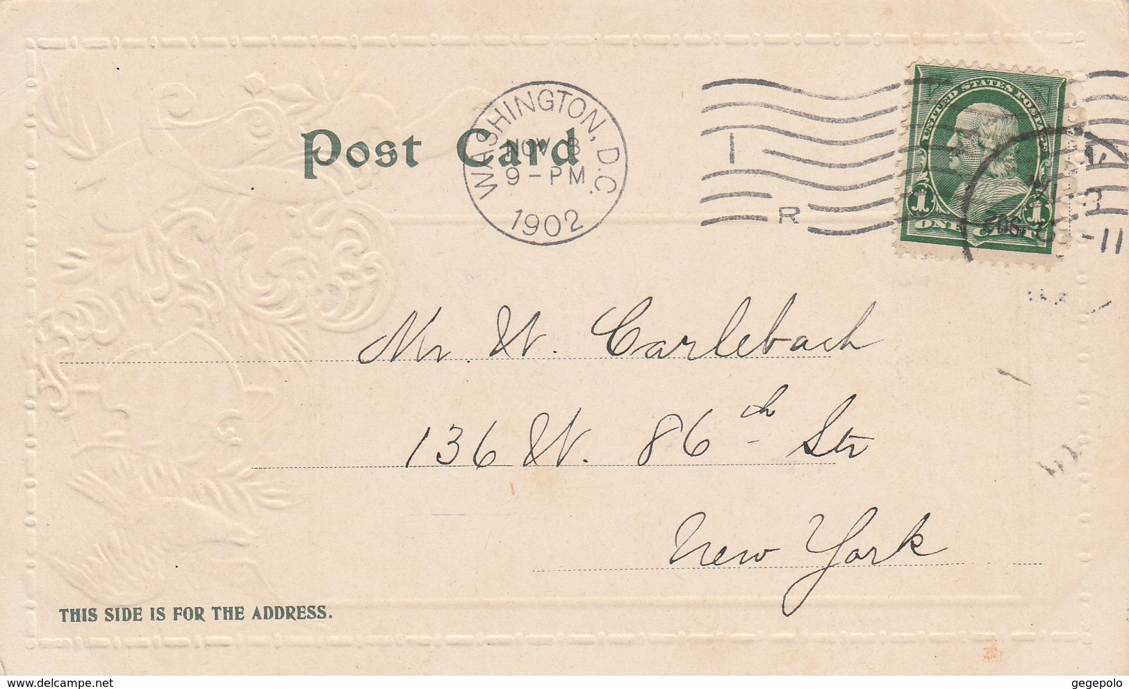 WASHINGTON D.C. - 5 cartes postales écrites en 1902 à destination de New York City  ( cartes en relief rares )
