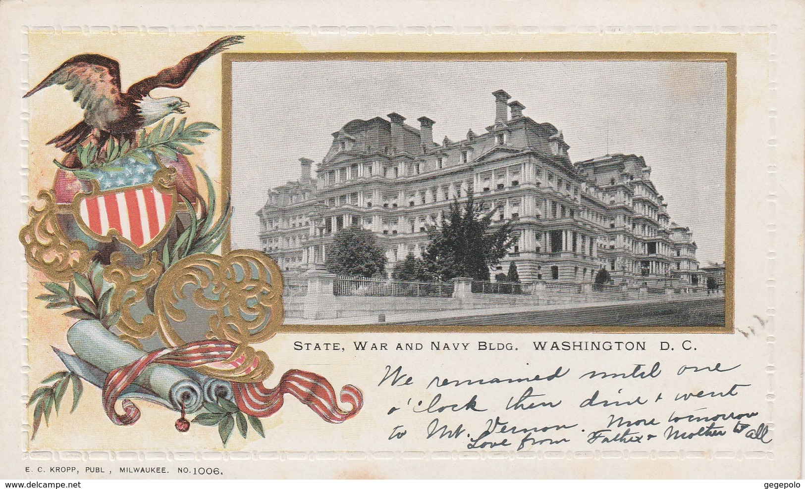 WASHINGTON D.C. - 5 cartes postales écrites en 1902 à destination de New York City  ( cartes en relief rares )