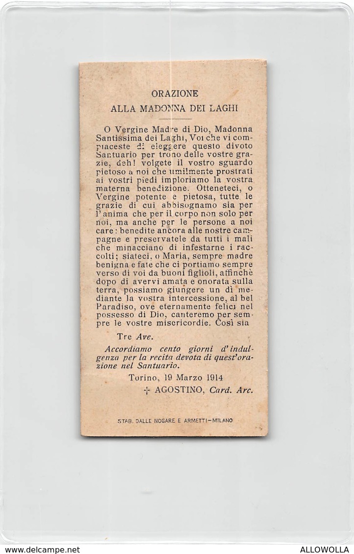 1732 " LA MADONNA DEI LAGHI VENERATA NEL SANTUARIO DI AVIGLIANA-3 VOLTE INCORONATA-1652-1752-1852 " ORIGINALE - Santini