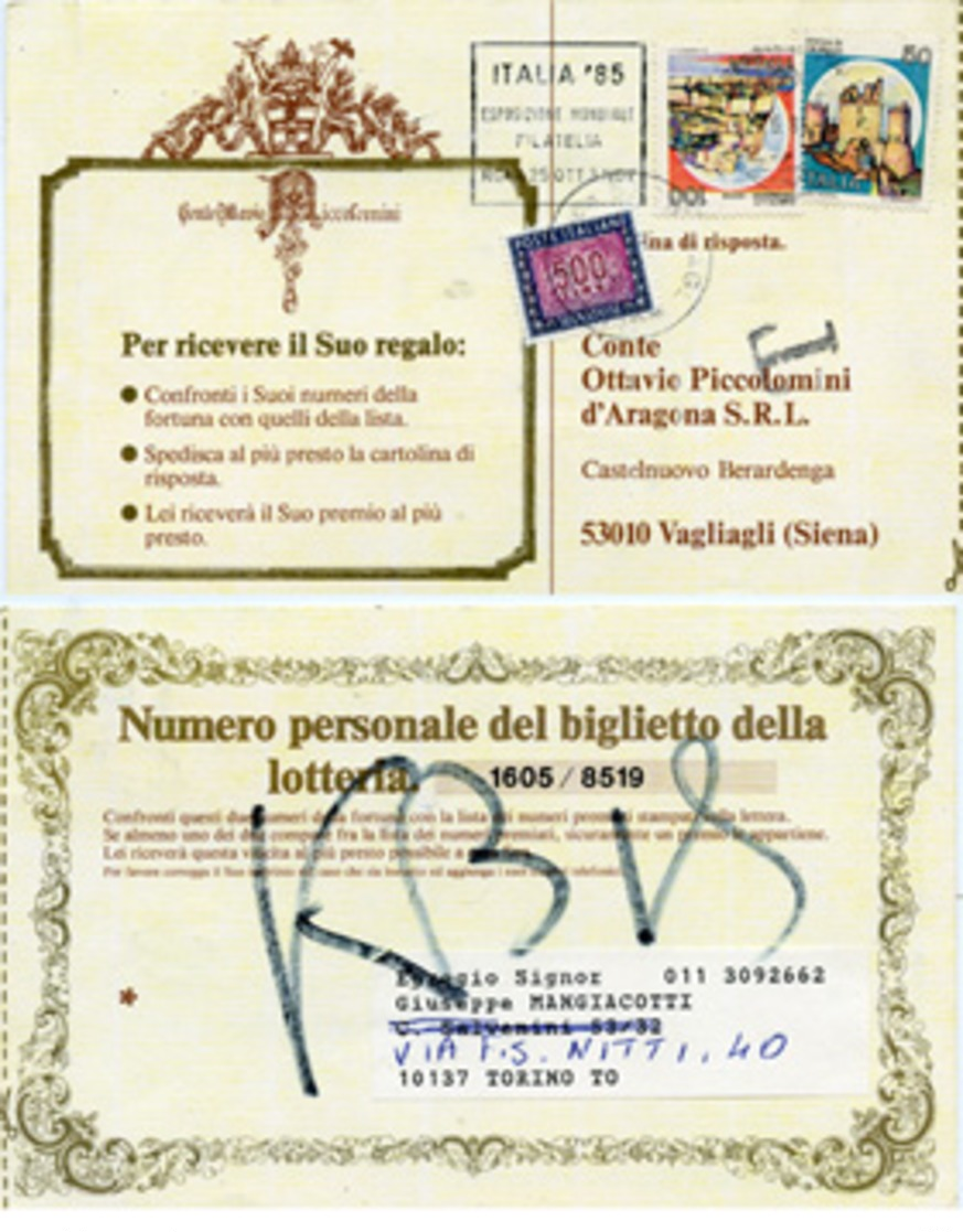 (e916) Karte Italien Abs Torin N. Vagliagli Nachporto Tax - Entiers Postaux