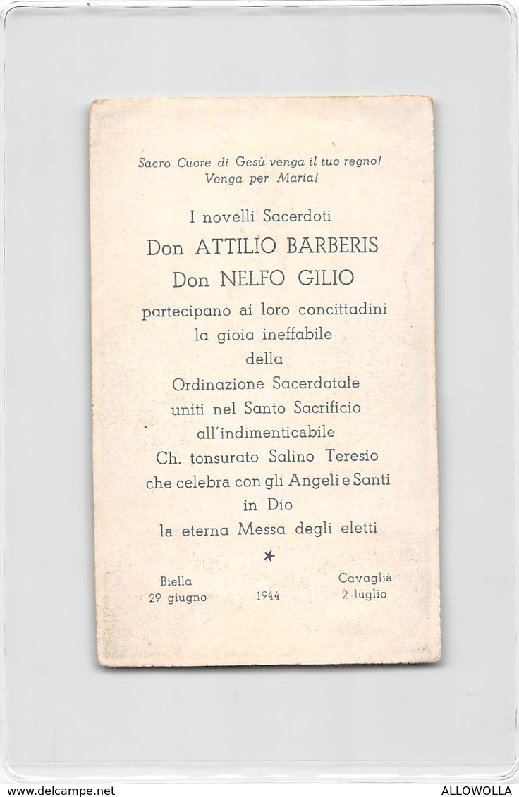 1734 " I NOVELLI SACERDOTI DON A. BARBERIS E DON N. GILIO-ORDINAZ. SACERDOTALE-BIELLA-CAVAGLIA'-1944 " ORIGINALE - Santini