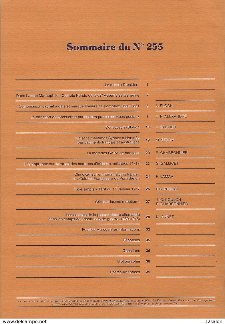 LES FEUILLES MARCOPHILES N° 255 + Scan Sommaire - Otros & Sin Clasificación