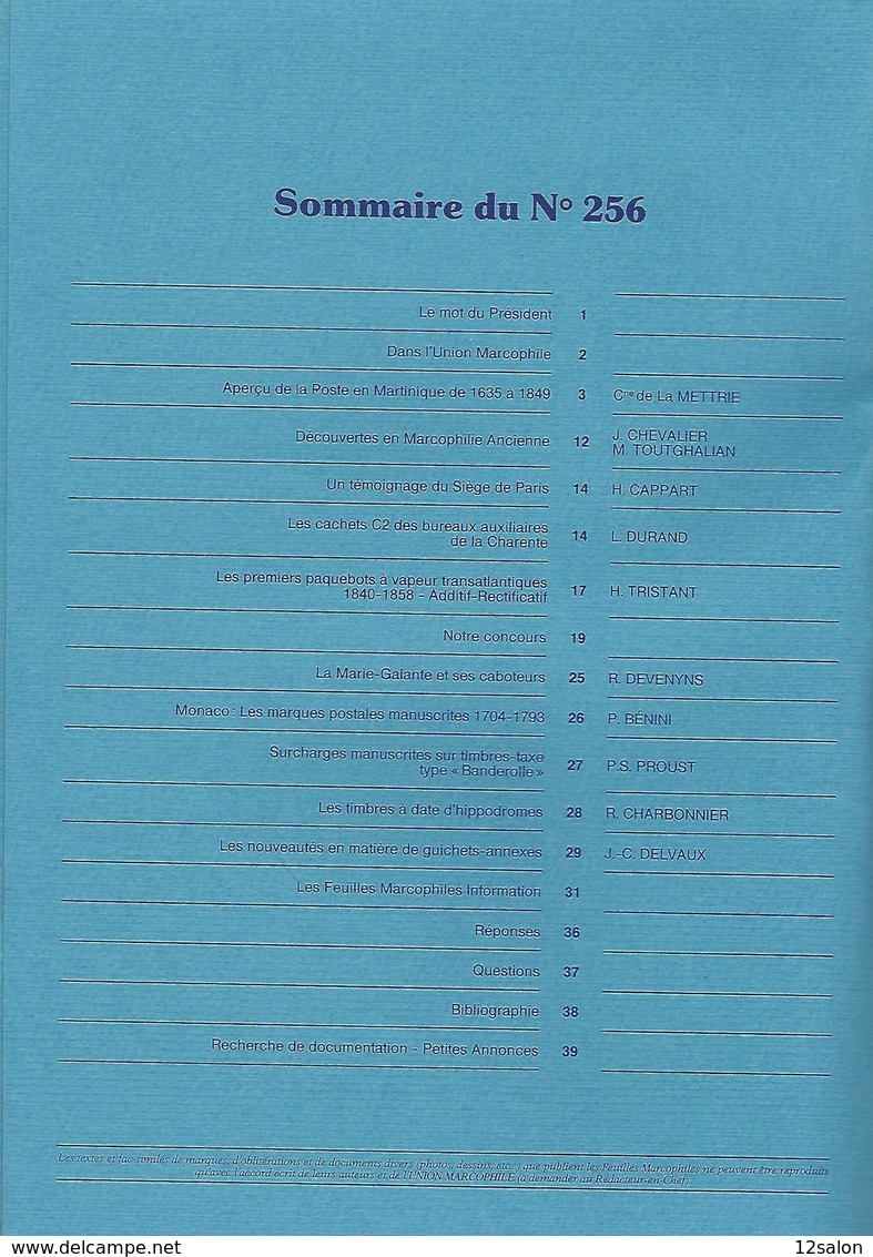 LES FEUILLES MARCOPHILES N° 256 + Scan Sommaire - Otros & Sin Clasificación