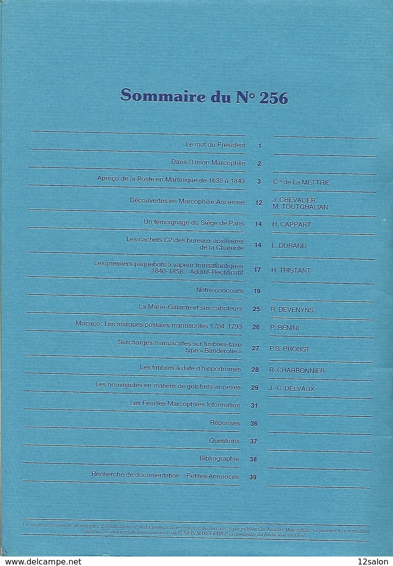 LES FEUILLES MARCOPHILES N° 256 + Scan Sommaire - Otros & Sin Clasificación