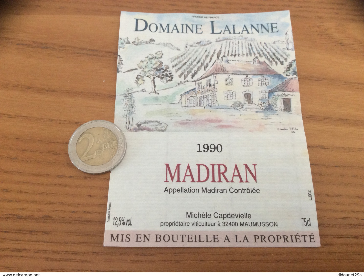 étiquette De Vin « MADIRAN - DOMAINE LALANNE - Michèle Capdevielle - MAUMUSSON (32) » 1990 - Madiran