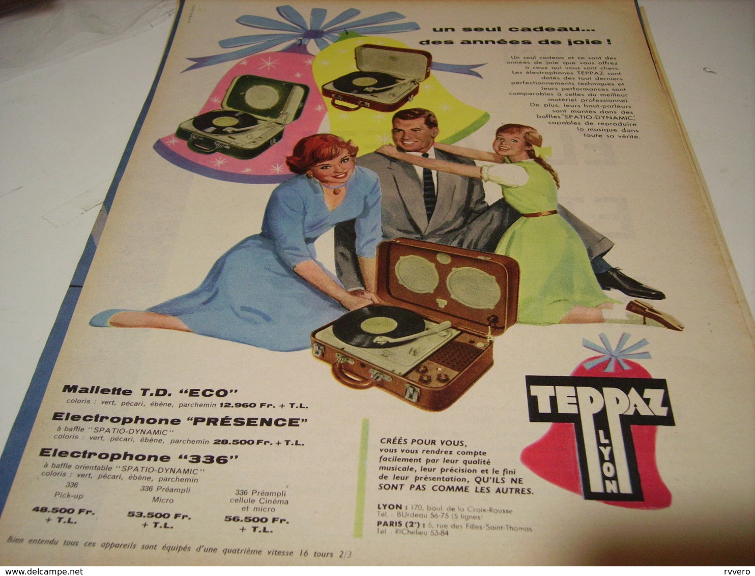 ANCIENNE  PUBLICITE UN SEUL CADEAU  ELECTROPHONE  DE TEPPAZ 1958 - Autres & Non Classés