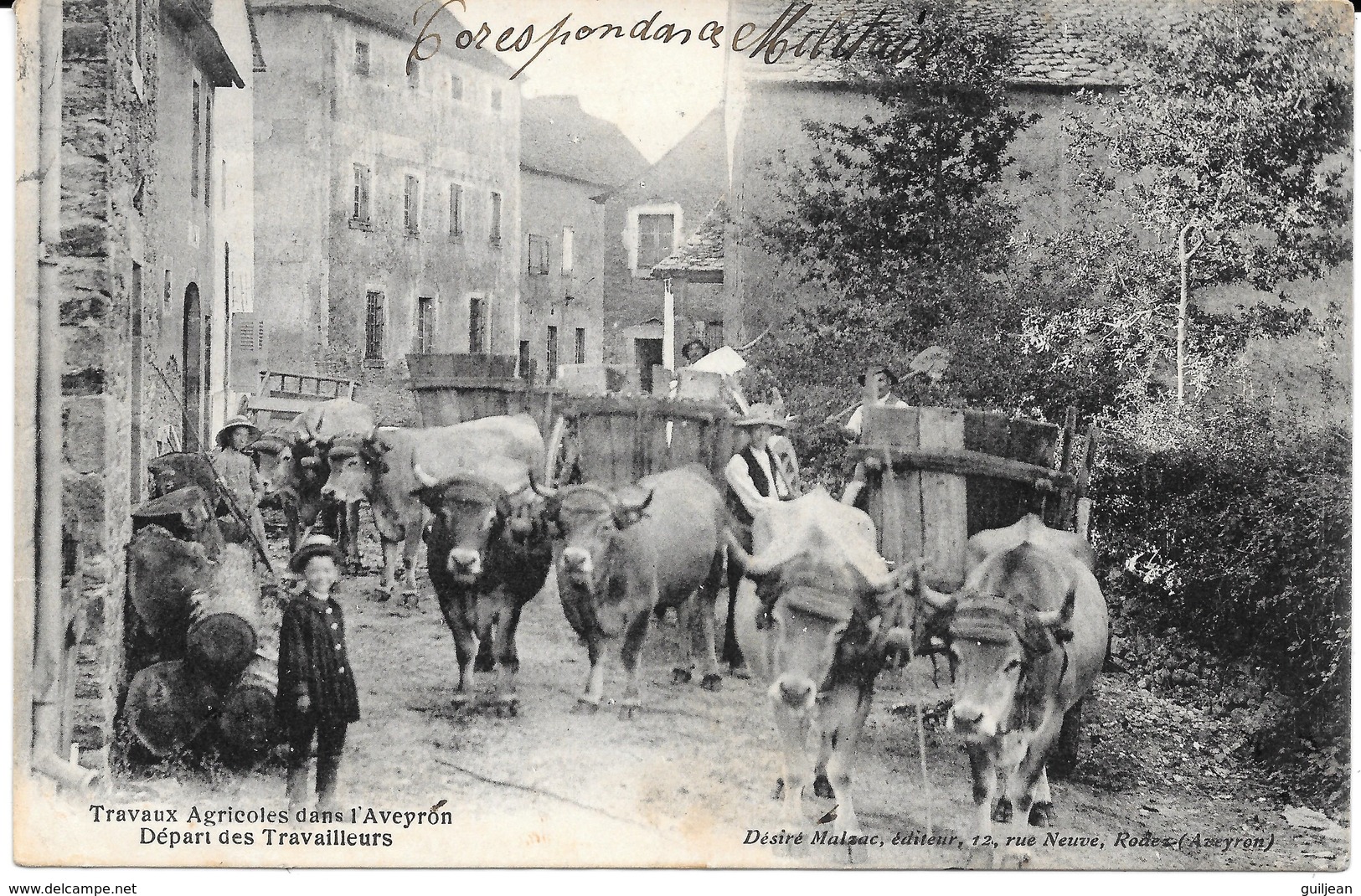 Agriculture : Attelages - Travaux Agricoles Dans L'Aveyron - Départ Des Travailleurs - Correspondance Militaire 1914 - - Attelages