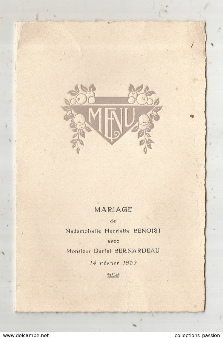 Menu 4 Pages , 1939 , Veuve Guéry , Traiteur , Anjaurand, Mariage , 2 Scans  Frais Fr 1.55 E - Menu