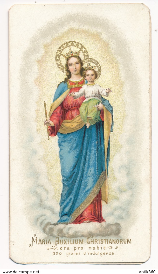 Image Pieuse Chromo Et Dorures Vierge à L'enfant Maria Auxilium Christinaorum 1906 + Prière Manuscrite - Holy Card - Images Religieuses