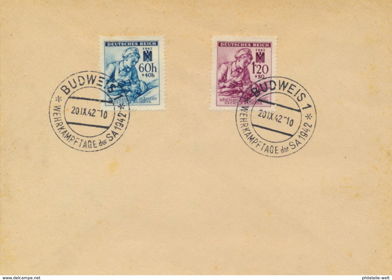 B�hmen Und M�hren 111/12 Auf Untertlage Sonderstempel Budweis - Storia Postale