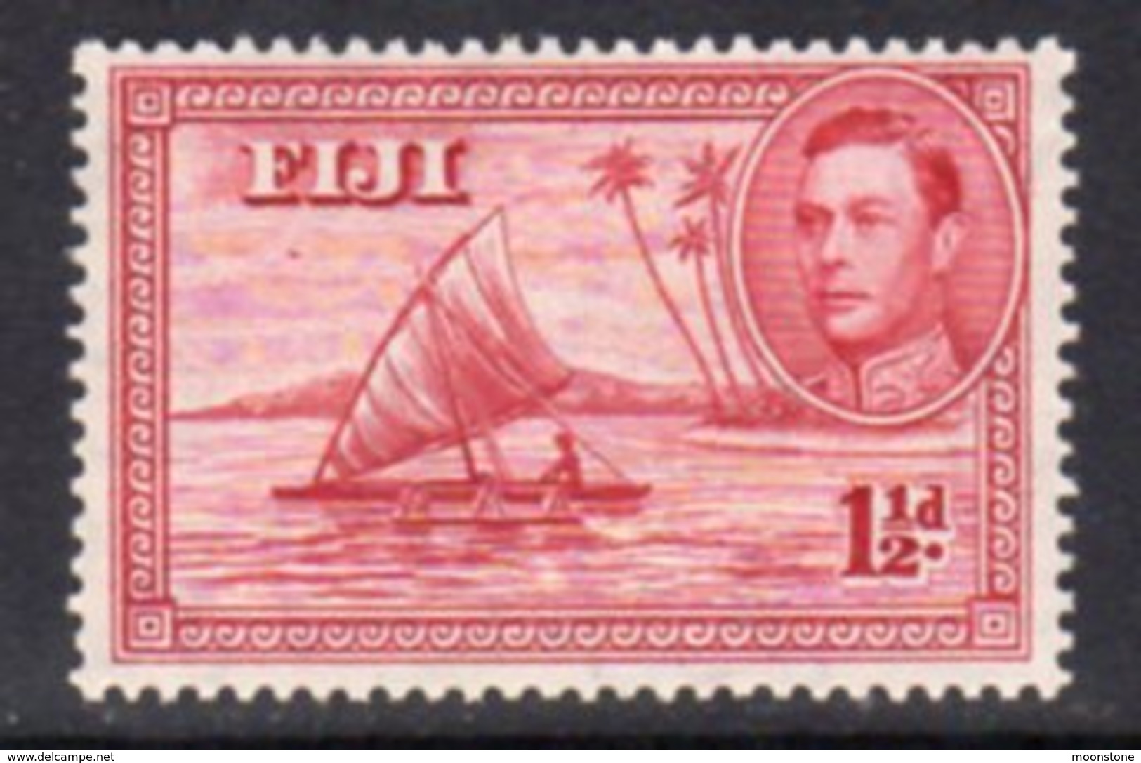 Fiji GVI 1938-55 1½d Carmine, Die II (with Canoeist), P.14, MNH, SG 252b - Fiji (...-1970)