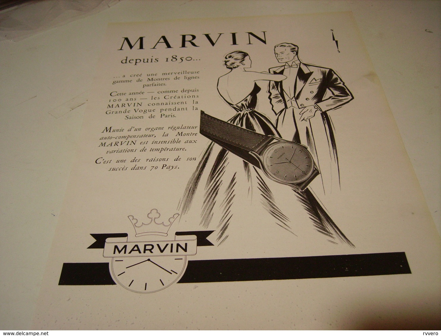 ANCIENNE PUBLICITE MONTRE MARVIN 1950 - Autres & Non Classés