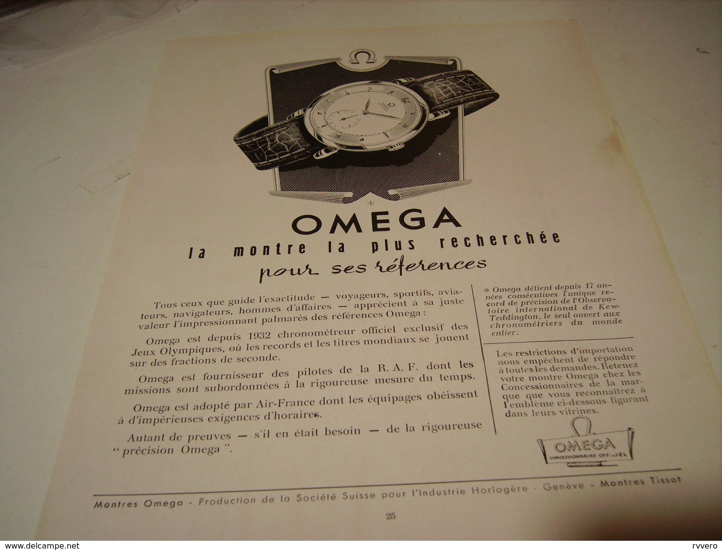 ANCIENNE PUBLICITE  MONTRE LA PLUS RECHERCHE  OMEGA  1950 - Autres & Non Classés