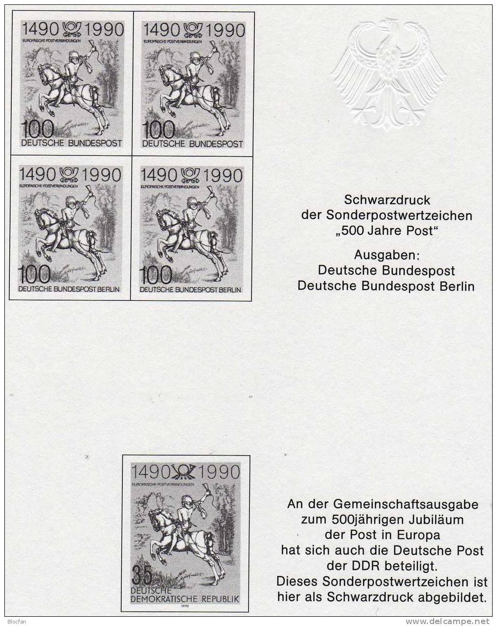 Jahresblock 1990 BUND 1445/B 860/DDR 3299 Schwarzdruck 200€ Dürer Kleine Postreiter Art Bloc Black Sheet Bf Germany - Joint Issues