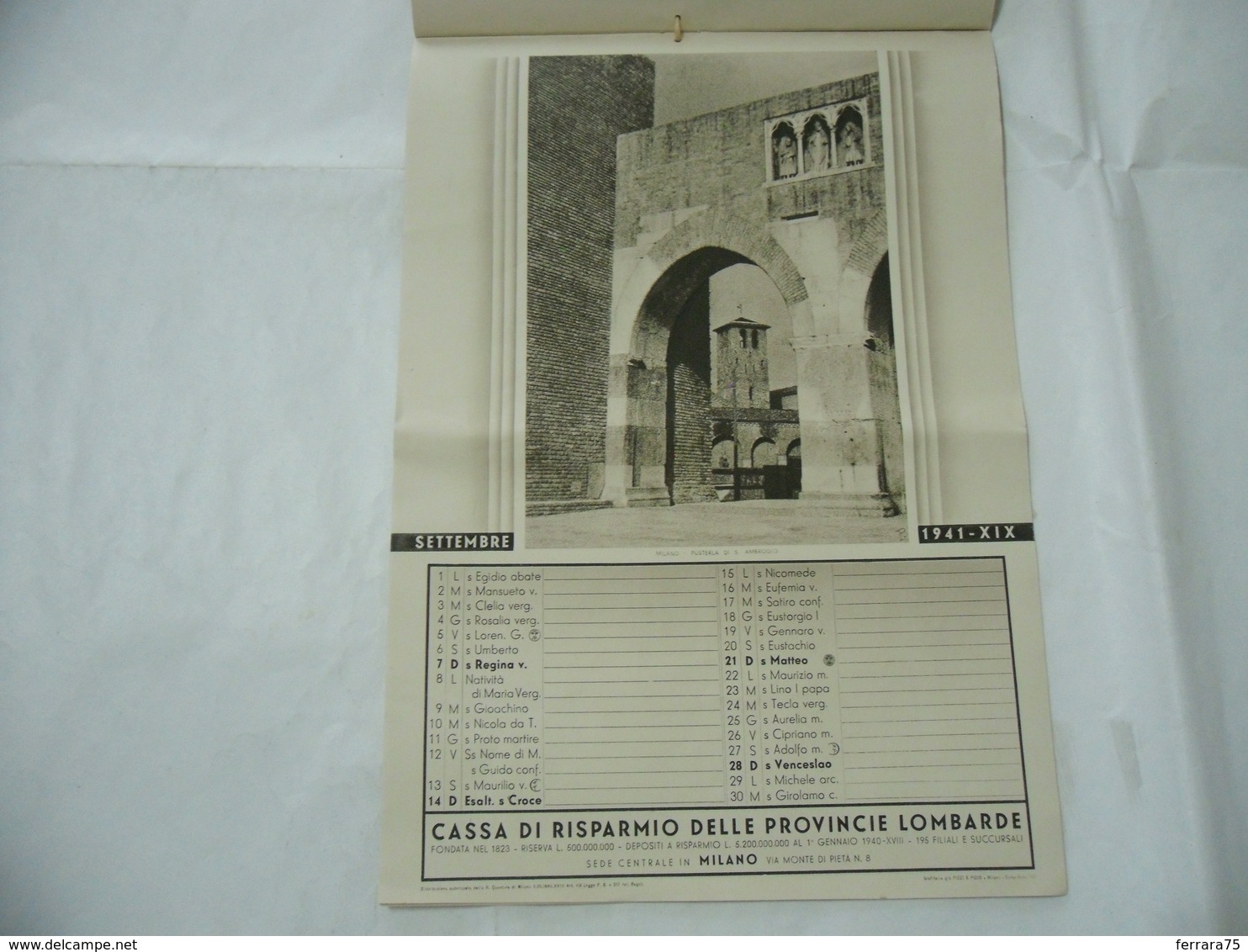 WW2 CALENDARIO ALMANACCO 1941 CASSA DI RISPARMIO PROVINCIE LOMBARDE MILANO