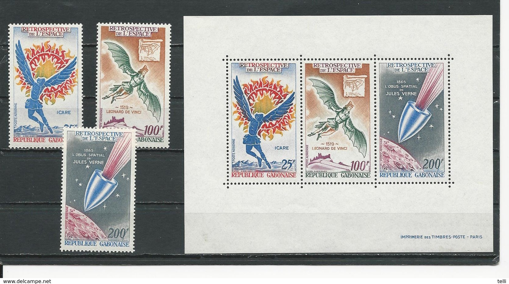 GABON  Scott C92-C94, C94a YvertPA94-PA96, BF15 ** (3+bloc) Cote 15,00  $ 1970 - Gabon (1960-...)