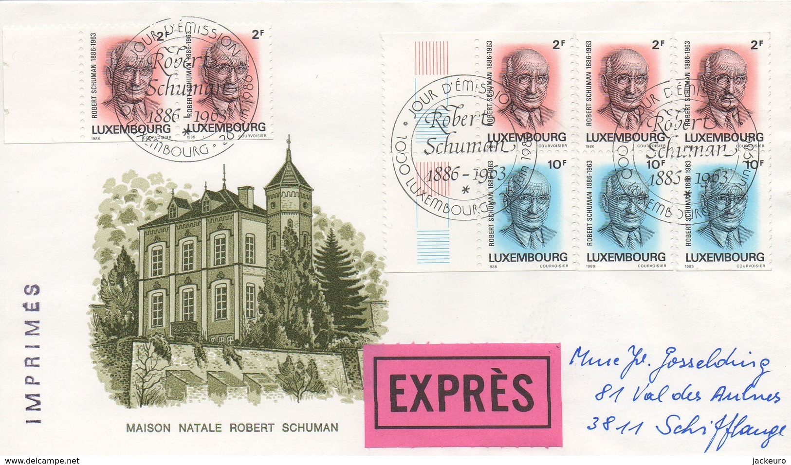 RE35   FDC Exprès  "timbres Carnet Robert Schuman" 1986   TTB - Lettres & Documents