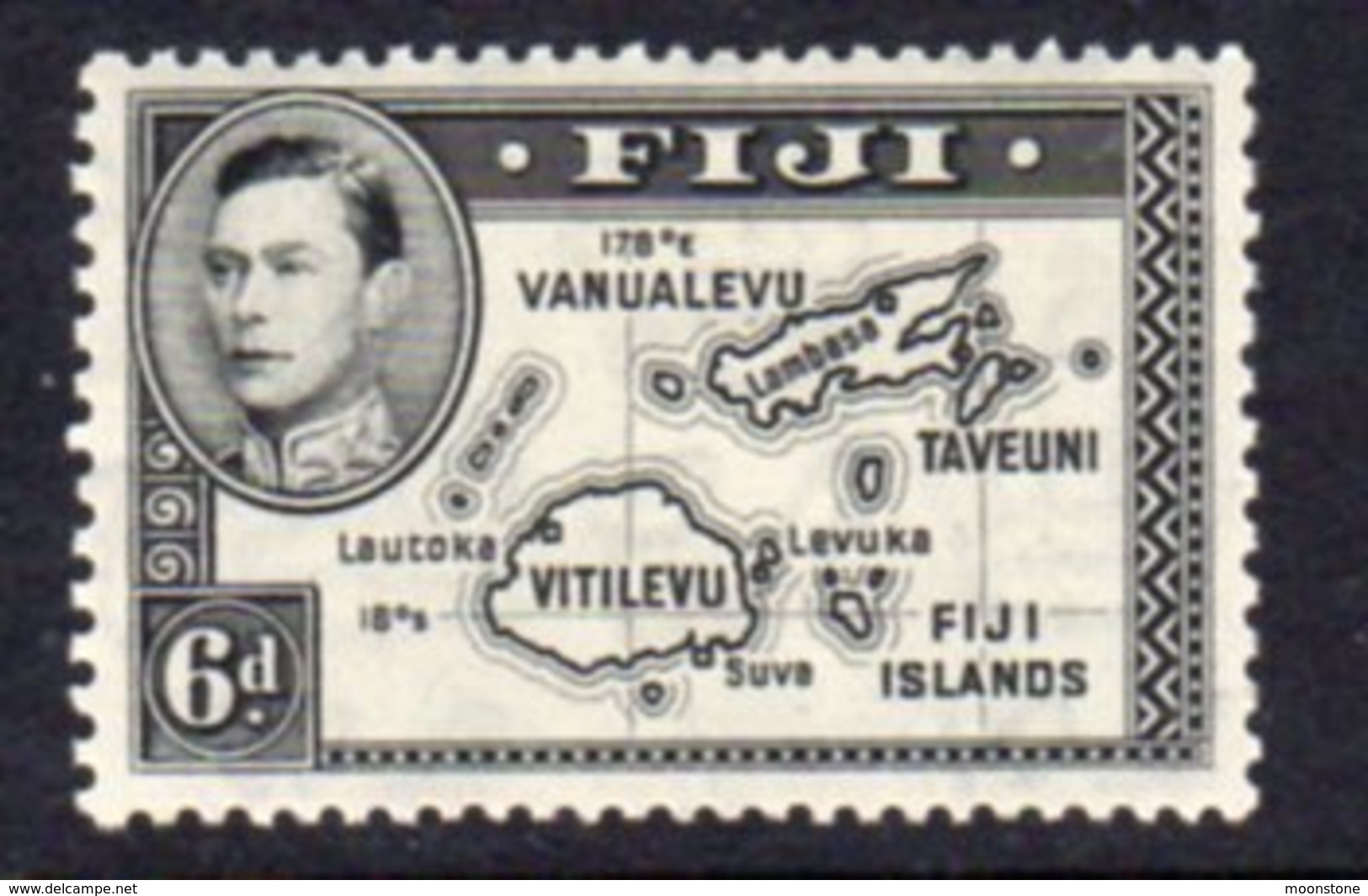 Fiji GVI 1938-55 6d Black, Die I (without 180), P.13x12, Hinged Mint, SG 260 - Fiji (...-1970)