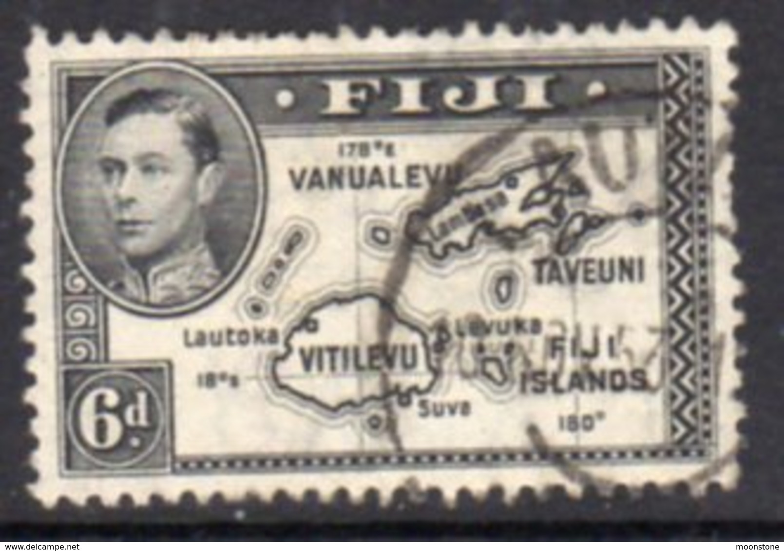 Fiji GVI 1938-55 6d Black, Die II (with 180), P.12, Used, SG 261b - Fiji (...-1970)