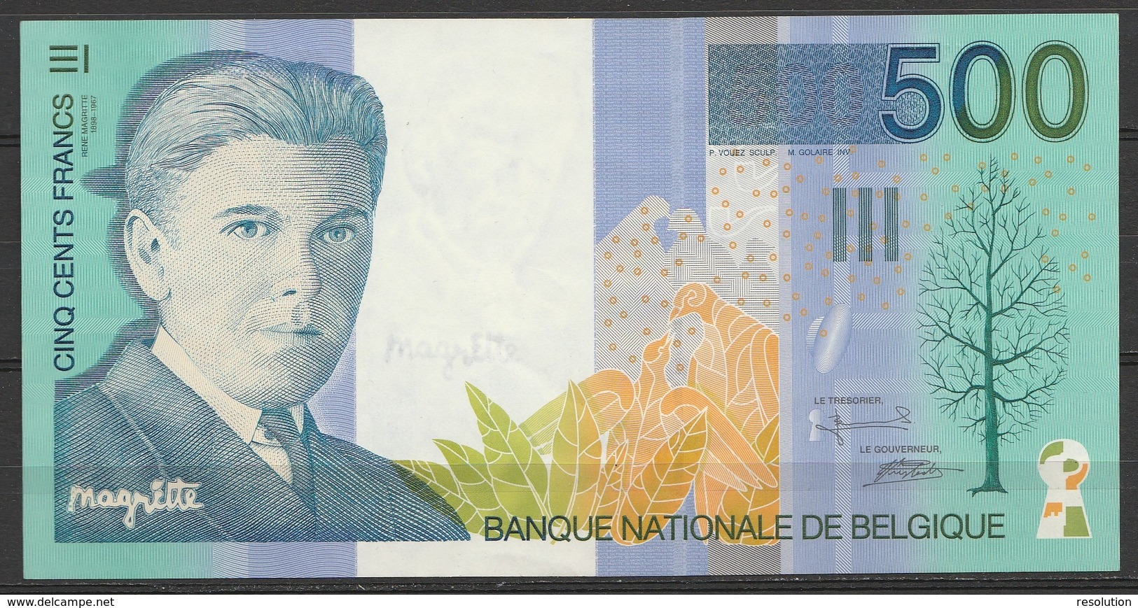 Billet 500 Francs Belge René Magritte UNC - 500 Francs