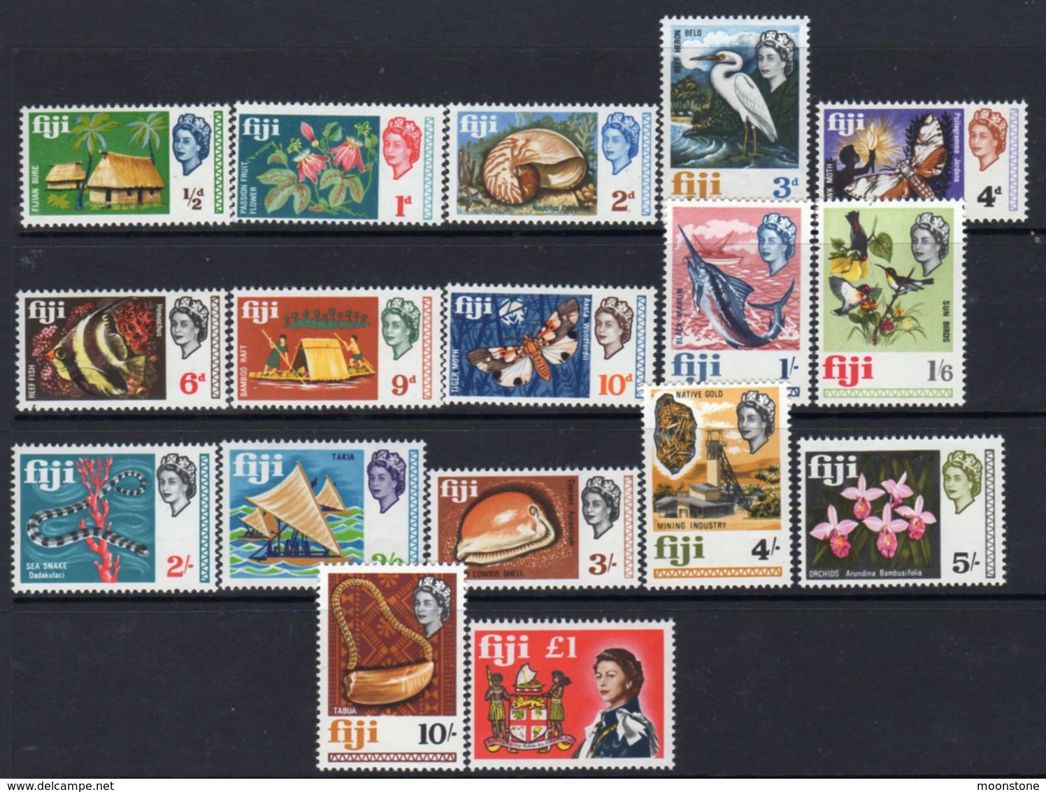 Fiji QEII 1968 Definitives Set Of 17, MNH, SG 371/87 - Fiji (...-1970)