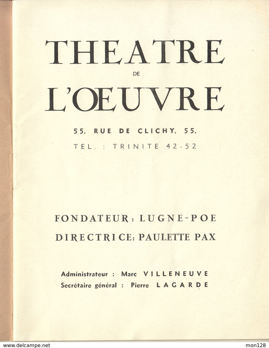 THEATRE DE L'OEUVRE-PROGRAMME PIECE "L'ANNONCE FAITE A MARIE" DE PAUL CLAUDEL 1942 - BON ETAT - Programmes