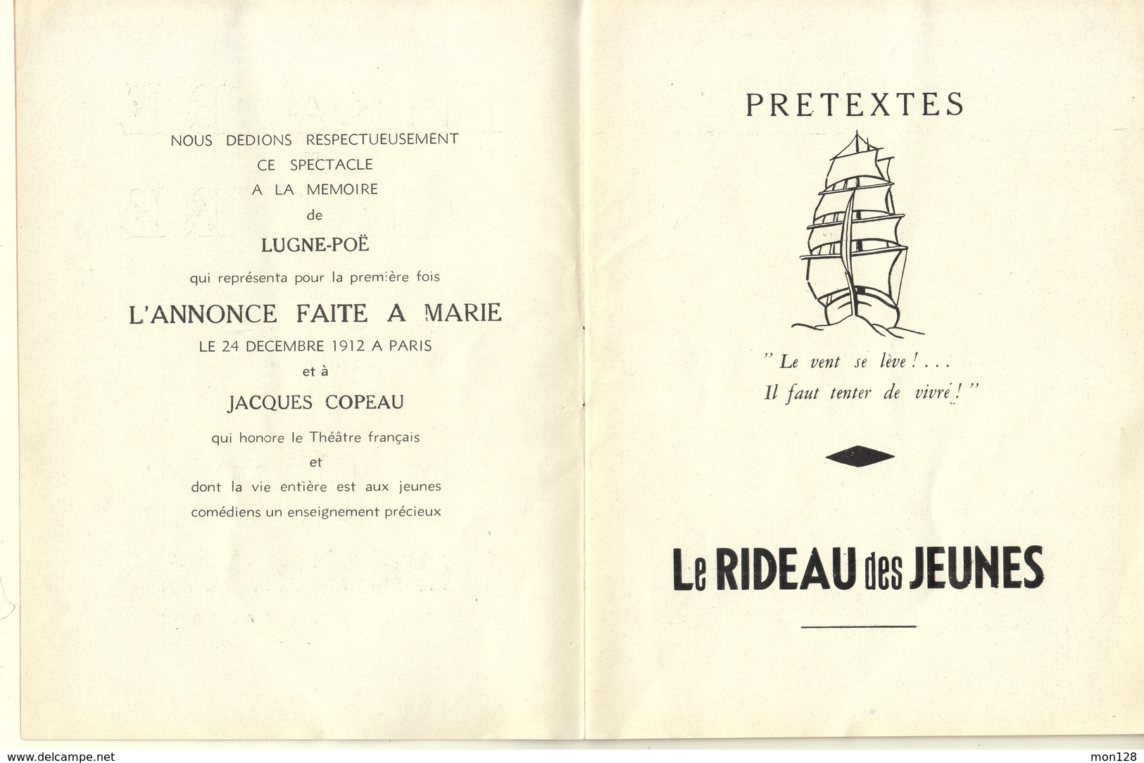 THEATRE DE L'OEUVRE-PROGRAMME PIECE "L'ANNONCE FAITE A MARIE" DE PAUL CLAUDEL 1942 - BON ETAT - Programmes