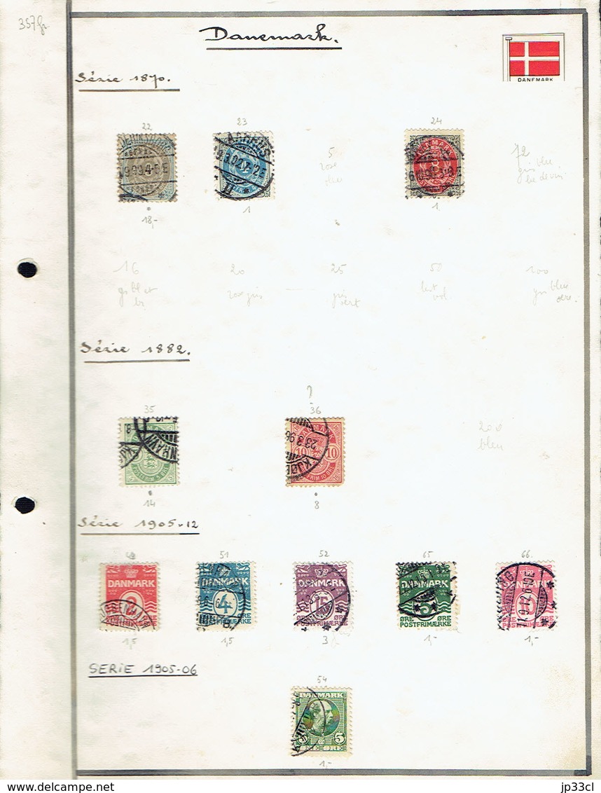 Small Collection Of 102 Stamps (o) From Denmark (from 1870 To 1965) (6 Scans) + 120 Doubles Or Unclassified - Lotes & Colecciones