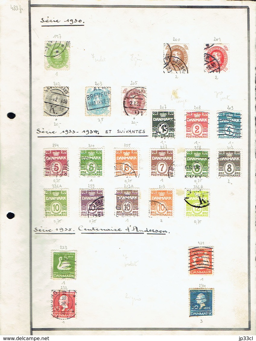 Small Collection Of 102 Stamps (o) From Denmark (from 1870 To 1965) (6 Scans) + 120 Doubles Or Unclassified - Collections