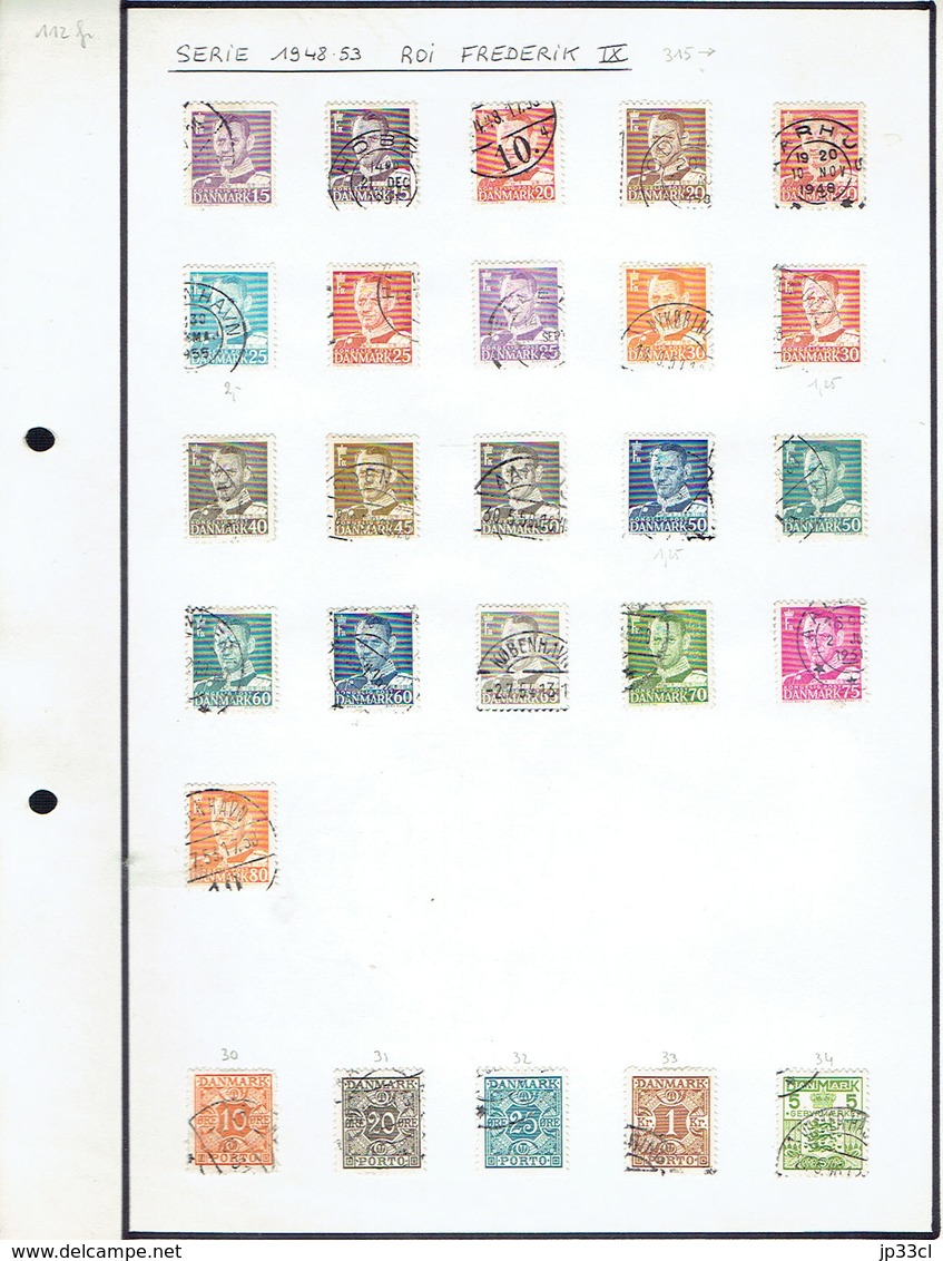 Small collection of 102 stamps (o) from Denmark (from 1870 to 1965) (6 scans) + 120 doubles or unclassified