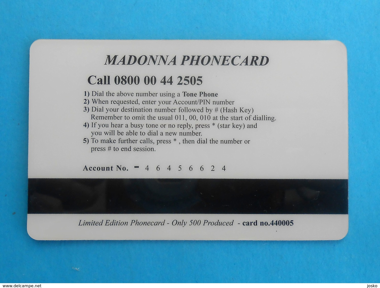 MADONNA  .... Nice Old And Rare Card , Only 500. Ex - Music