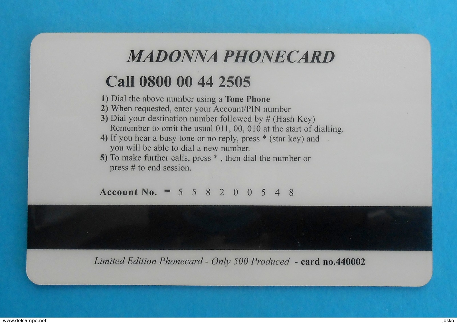 MADONNA  .... Nice Old And Rare Card , Only 500. Ex - Música