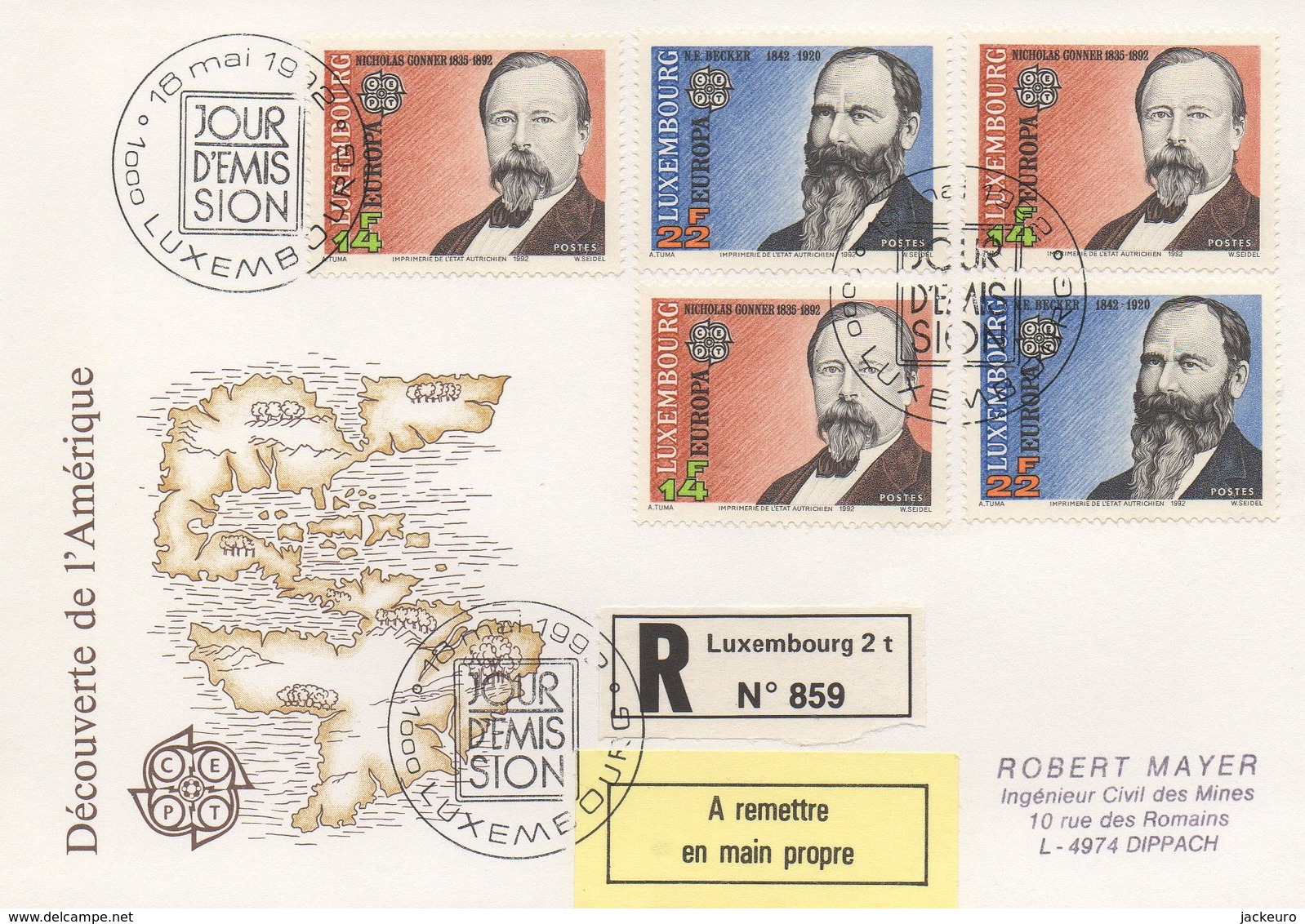 RE60   Recommandé  FDC Europa 1992   TTB - Lettres & Documents